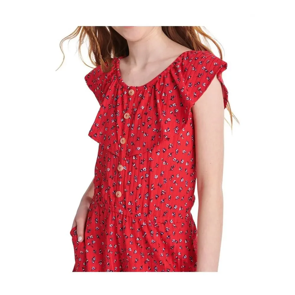 Lot Of 2 Justice Floral Ruffle Sleeveless Elastic Waist Girls Romper Size M 10